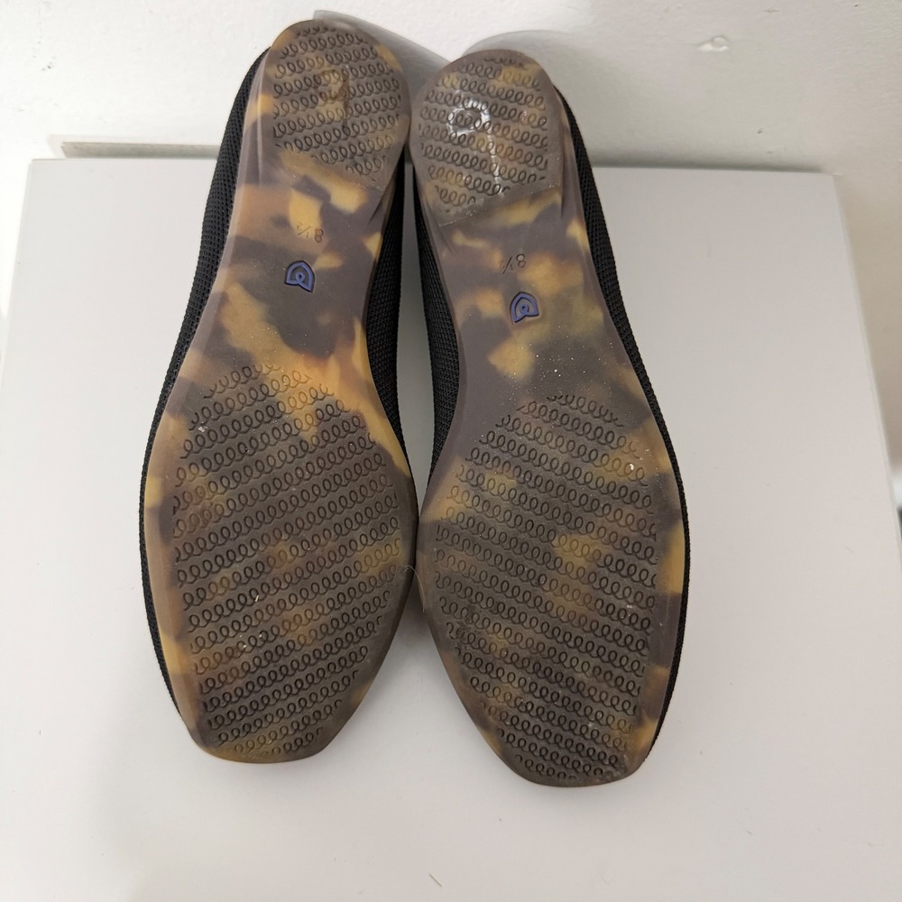 Rothy's Square Toe Flat Womens 8.5 Black Knit Tortoise Sole 210-010 Ballet - Picture 4 of 4